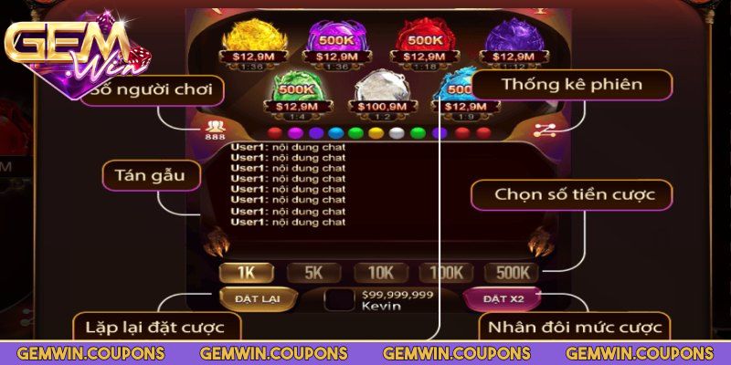 Mỗi vòng bắt đầu bằng thao tác chọn cược và quay